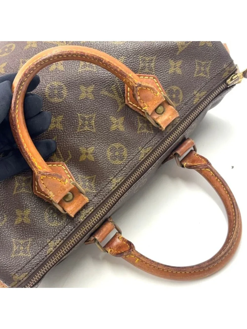 Louis Vuitton Speedy 30 Monogram Leather Brown Light Handbag Gold